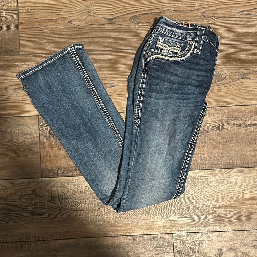 Rock Revival Blue Boot Cut Jeans with Vintage Fade